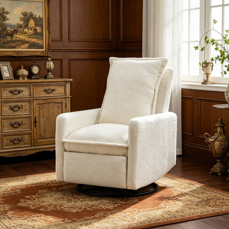 Fauteuil inclinable pivotant, fauteuil inclinable oscillant, fauteuil à bascule pour chambre à coucher et salon, White