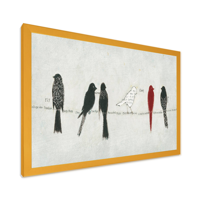«Red Catching Up Bird Family», reproduction de cadre photo sur toile, H 20 po x l 20 po x P 1 po, Cadre doré