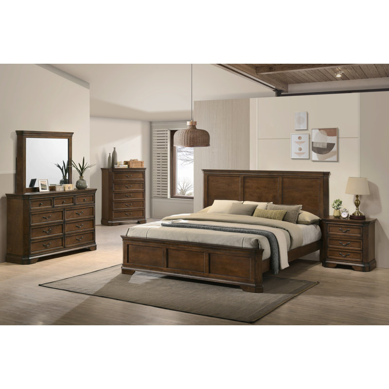 Ensemble de lit avec panneau, commode, table de chevet et commode Maderne, Grand lit