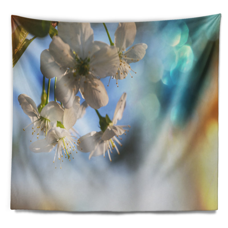 Tapisserie florale blanche cerisier en fleurs, H 32 po x l 39 po