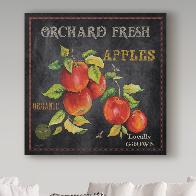 Publicité rétro sur toile tendue «Orchard Fresh Apples» par Deagen, H 35 po x l 35 po x P 2 po