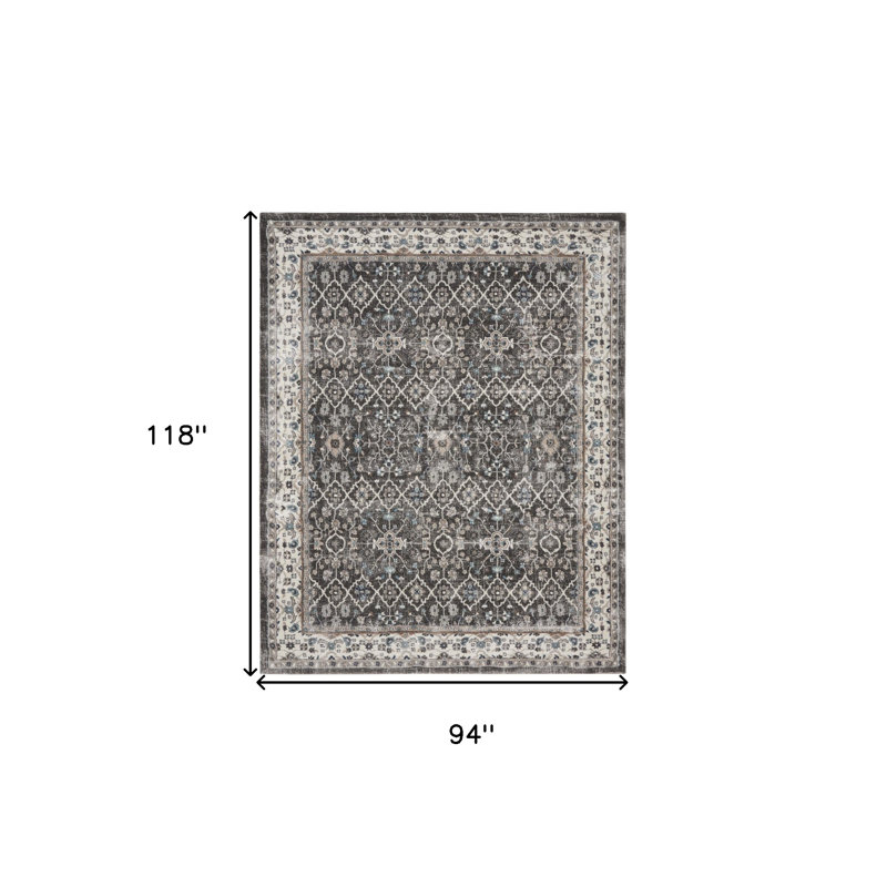 Tapis floral tissé à la machine 8 pi x 10 pi gris
