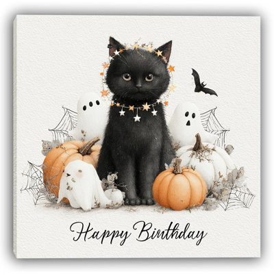 «Pumpkin Patch Birthday Cat», art mural sur toile tendue