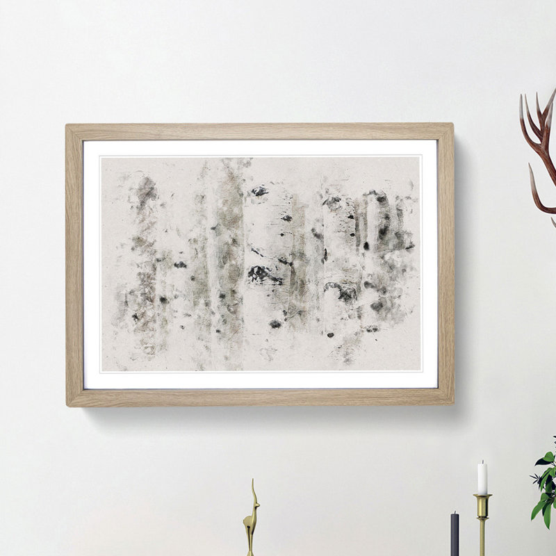 Silver Birch Tree Forest Watercolour - Picture Frame Graphic Art Print, 40cm H x 60cm W x 2cm D, Oak Framed