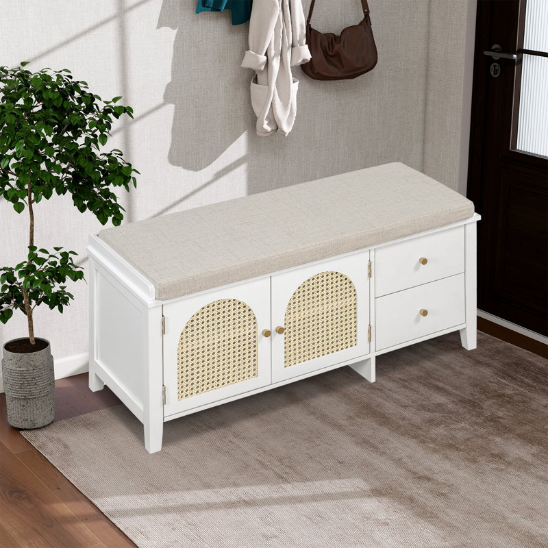 Banc à chaussures rétro avec rangement et coussin, White