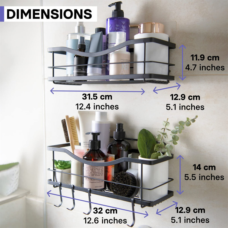 Norvell Adhesive Stainless Steel Shower Caddy,  Matt Black