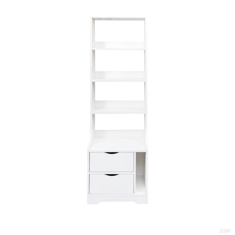 Table de chevet avec bibliothèque, table de chevet avec 2 tiroirs de rangement, Blanc