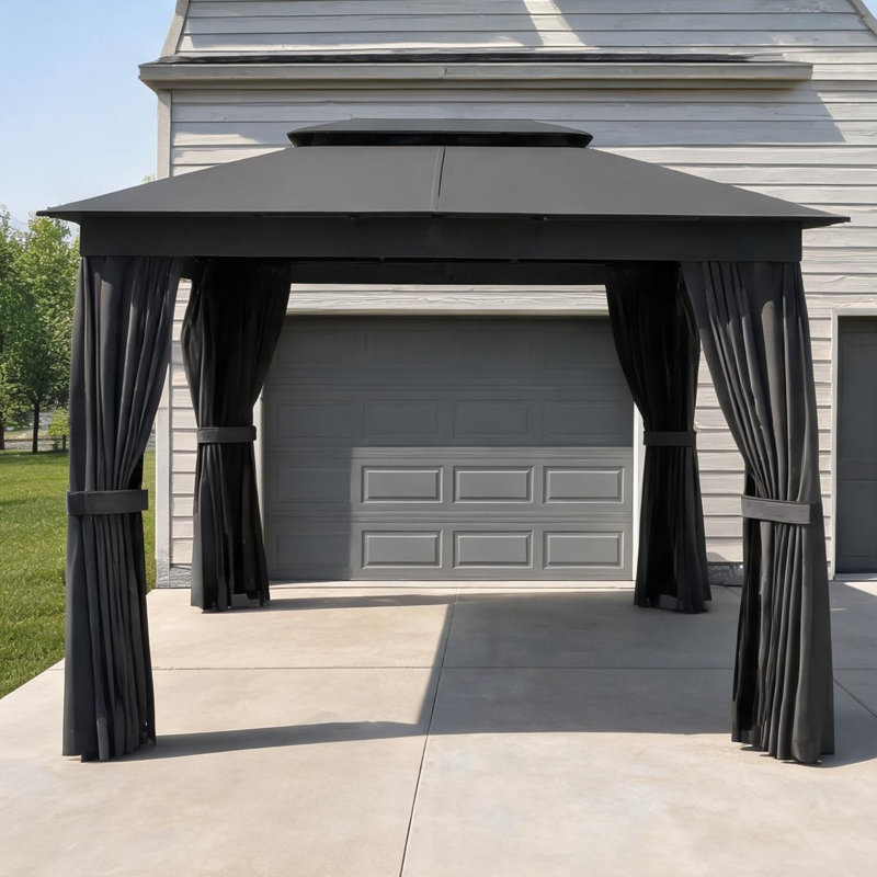 Pavillon de jardin à toit double à ventilation améliorée 10 pi x 12 pi gris neutre avec structure en acier