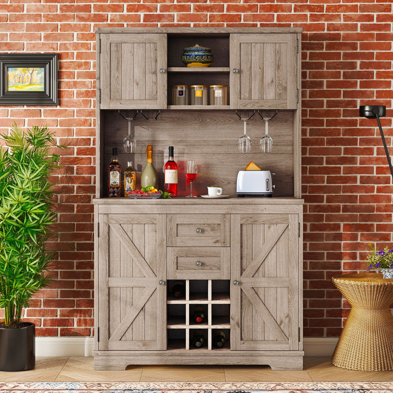 Armoire-bar 47,3 po avec rangement, supports à verres à vin, tiroirs et tablettes, armoire-buffet pour la cuisine et la salle à manger