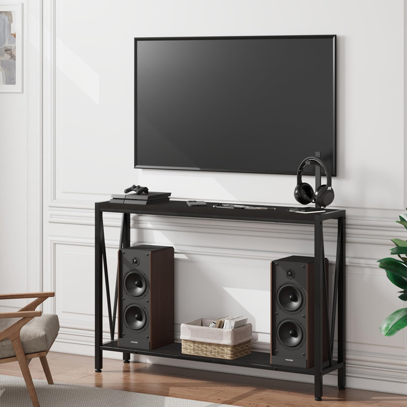 2 Tier Narrow Console Tables, Behind Couch Table for Living Room, Foyer, Corridor, Office, 29.9" h x 43.3" w x 9.8" d, Black
