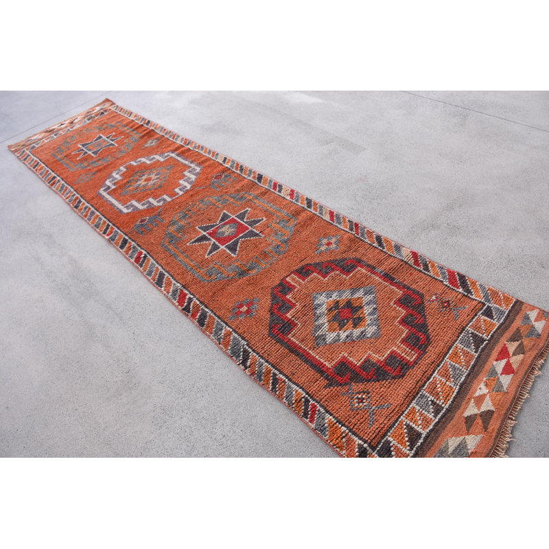 Vintage Wool Patchwork Runner, 33.9x136.2 Inch Orange Rug