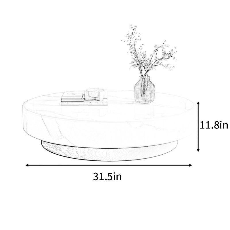 Premium round marble coffee table, 11.8" H x 31.5" L x 31.5" W