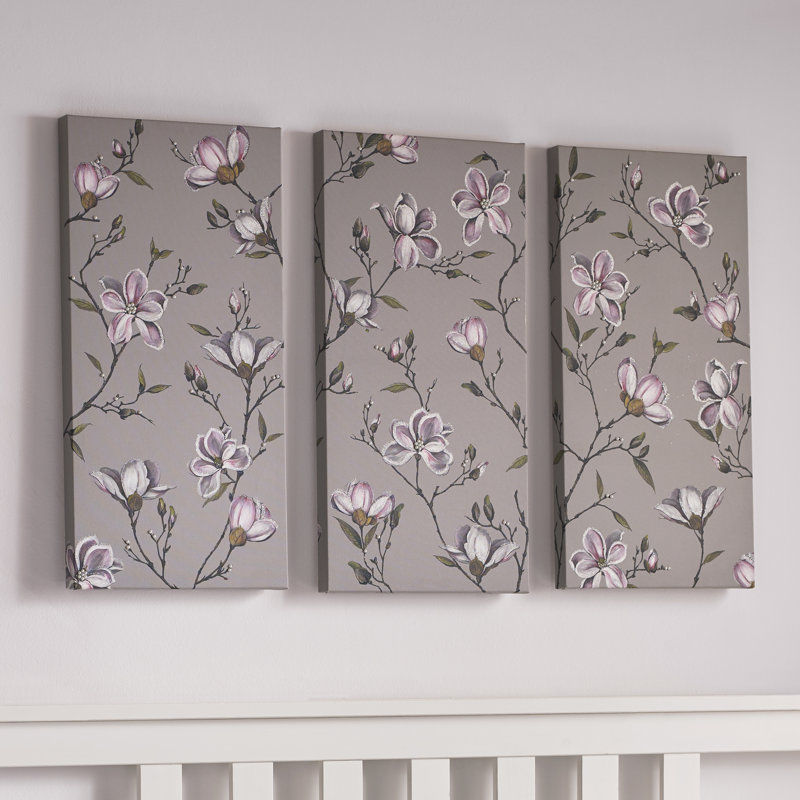 Magnolia Daydream Floral Gray Canvas Wall Art Set