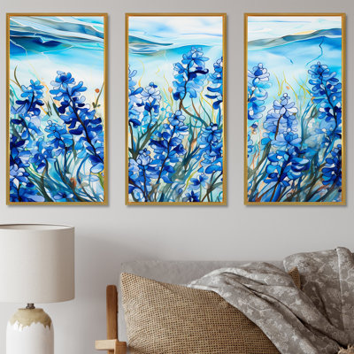 «Calming Blue Bonnets Floral Field II», ensemble d'art mural champ de fleurs