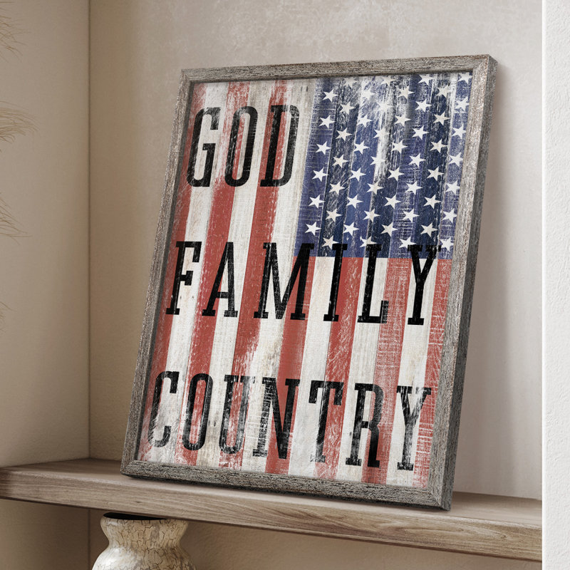 «God Family Country Flag», reproduction encadrée - bois massif, H 11 po x l 9 po