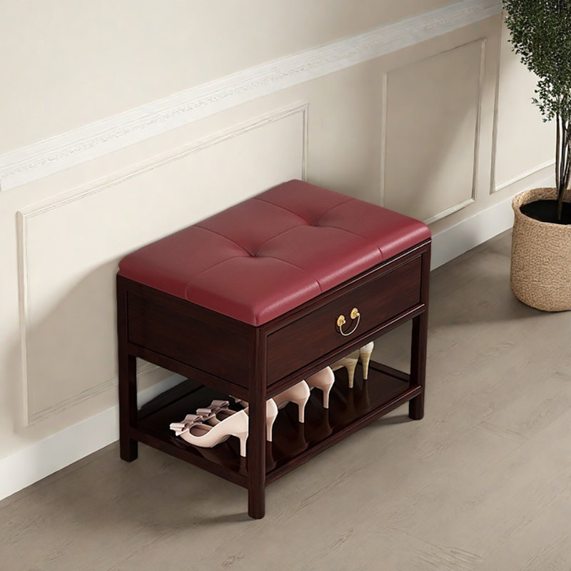 Banc de rangement pour chaussures de style rétro 23,6 po, Rouge / bois rouge