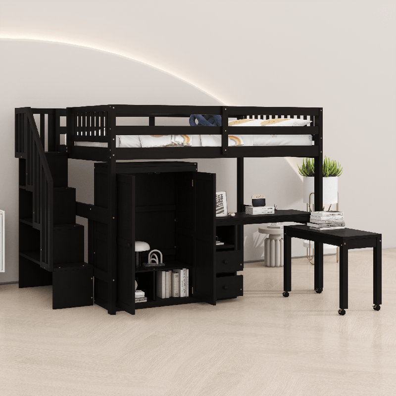Lit mezzanine avec escalier, Lit double, Espresso
