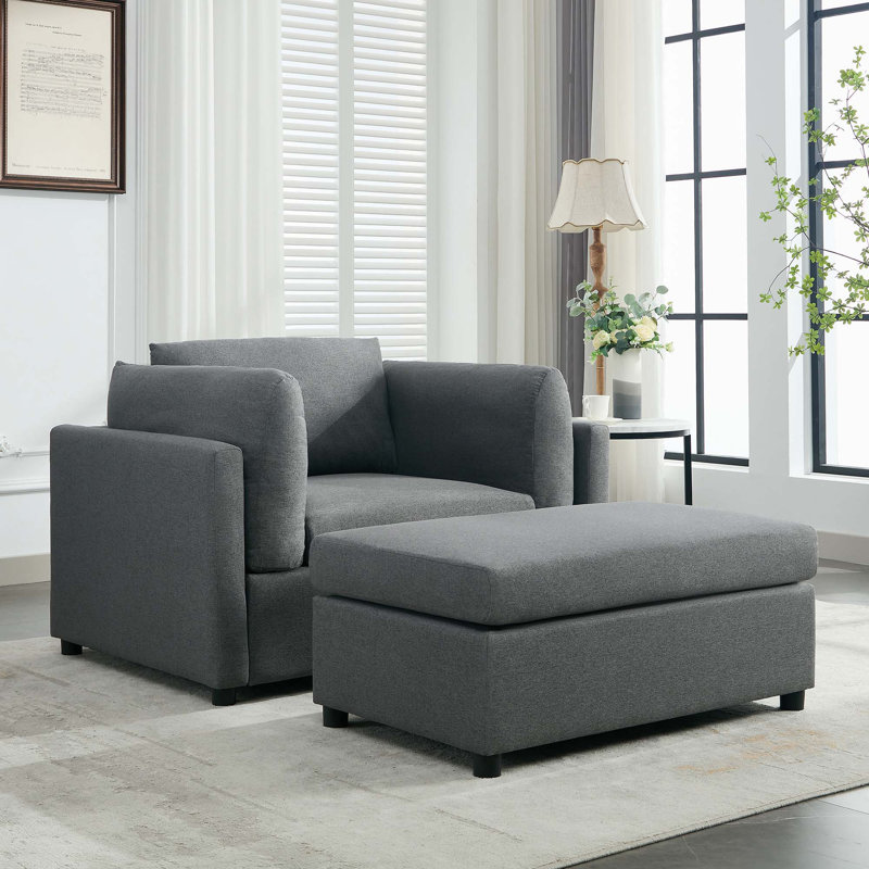 Fauteuil surdimensionné moderne de 50 po de large avec tabouret repose-pieds, canapé simple avec support lombaire, fauteuil d'appoint, fauteuil de lecture pour chambre à coucher, salon