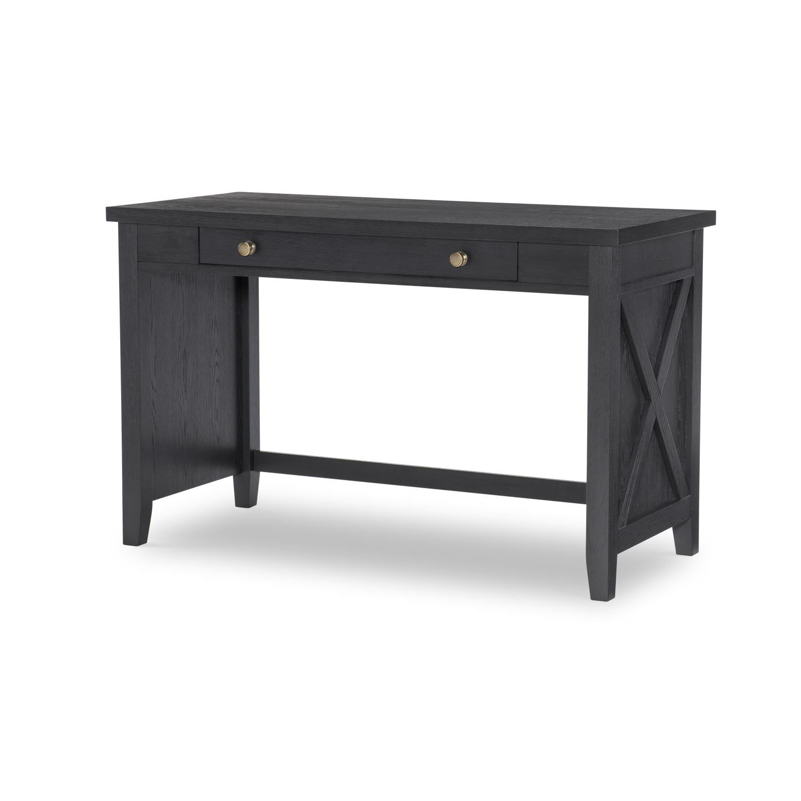 Flat Iron Desk/Vanity (1 Drawer, 2 Outlets & 2 USB Ports), Black
