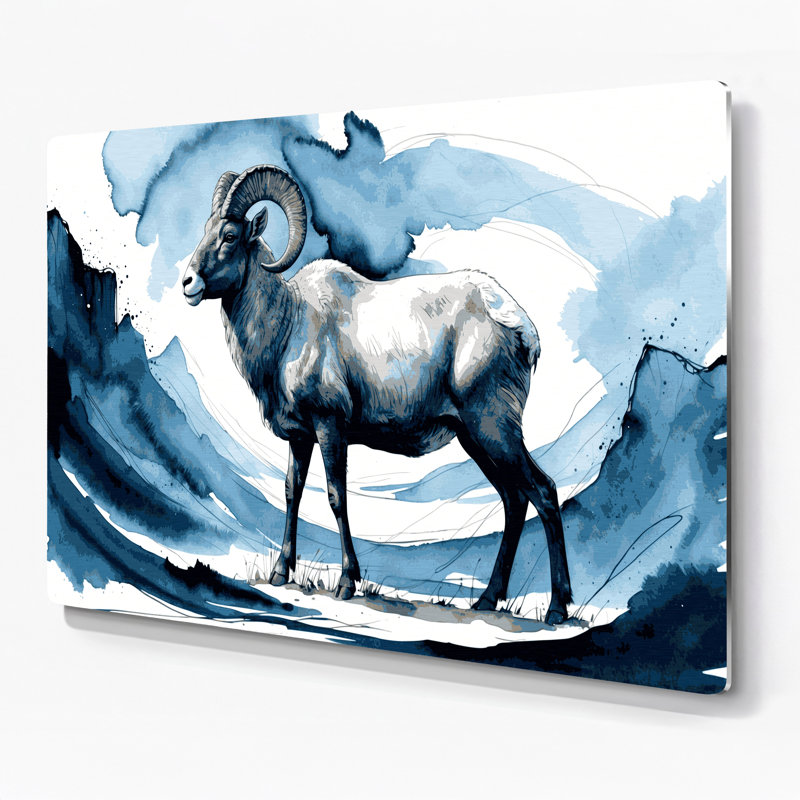 Faune, mouton bleu, art mural en métal bleu, H 20 po x l 30 po