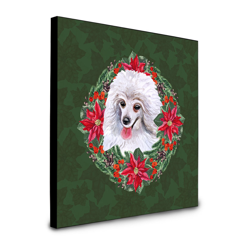 Panneau mural d’art à couronne poinsetta Fabrienne, Caniche blanc