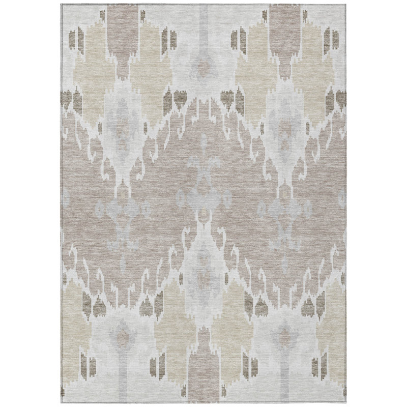 Tapis ivoire beige lavable pour l'extérieur 3 pi x 5 pi Ikat