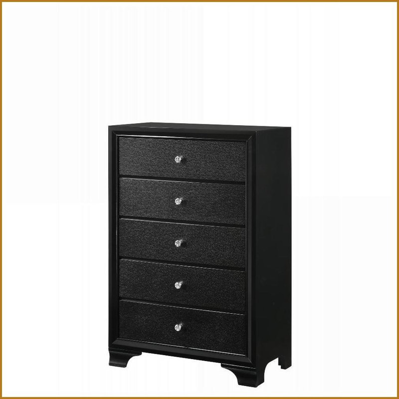 Commodes et amp; Commode 5 tiroirs Modern Glam | Finition noire | Bois massif, Noir