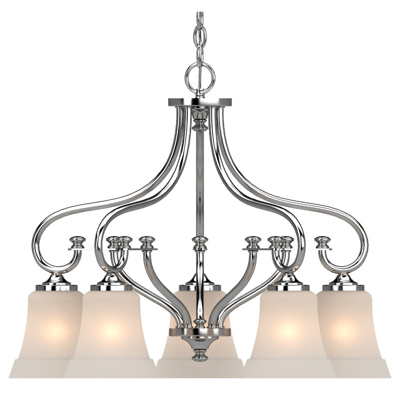 Lustre d'intérieur / classique à 5 lumières en chrome avec abat-jour en verre givré Tes