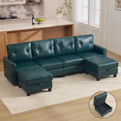 Canapé modulaire en cuir synthétique 3 places avec 2 repose-pieds