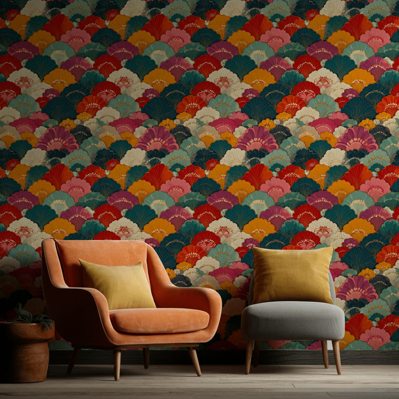 Papier peint éclectique floral Art Deco