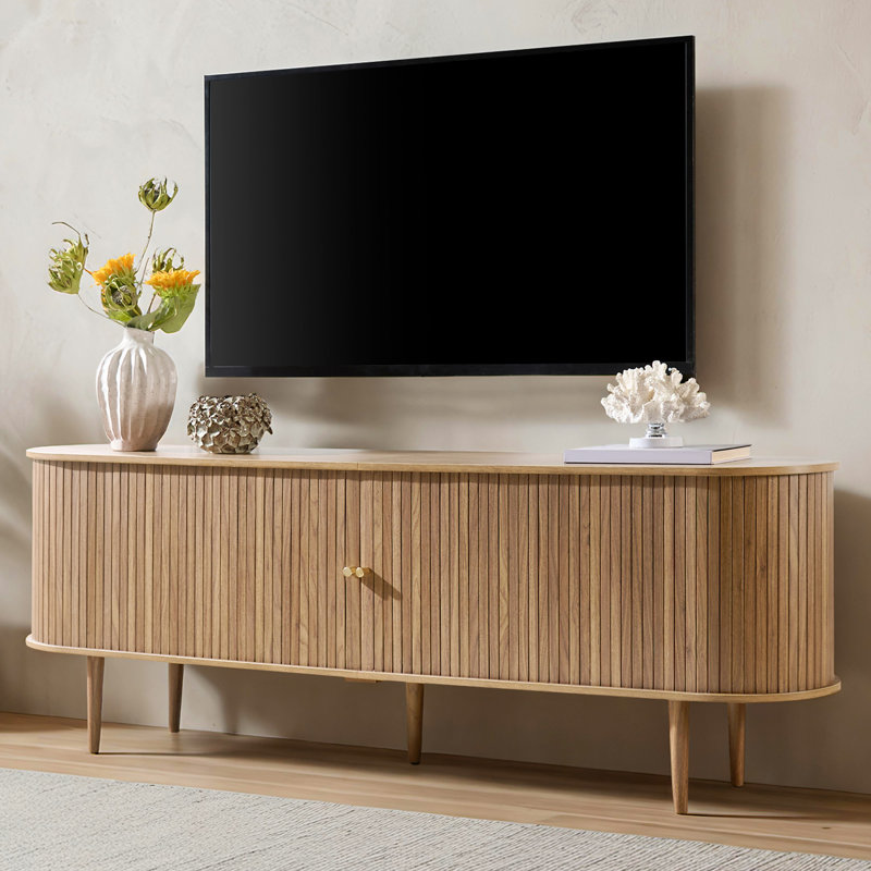 Baheerah TV Stand with Tambour Doors, Natural Wood, 24.2" H x 70" L x 15.5" W