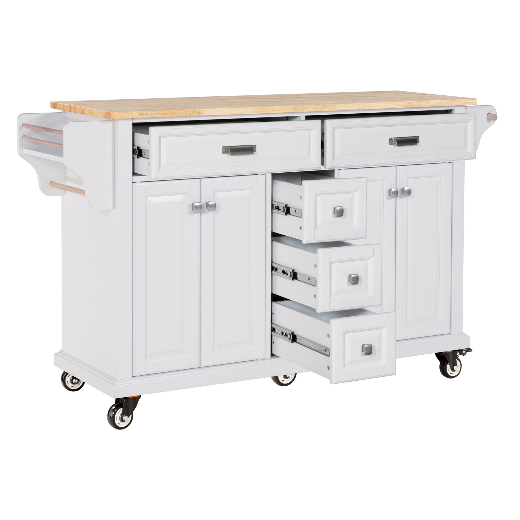 Latitude Run® Kitchen Island With Rubber Wood Countertop | Wayfair