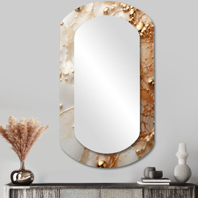 Melantha White and gold champagne flow II - Champagne Cylinder Decorative Mirror, Traditional Asymmetrical Wall Mirror, Printed Metal Art
