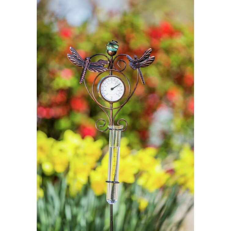 Evergreen Dragonfly Outdoor Wall Thermometer, 16 x 14 Inches Garden and  Yard Decor