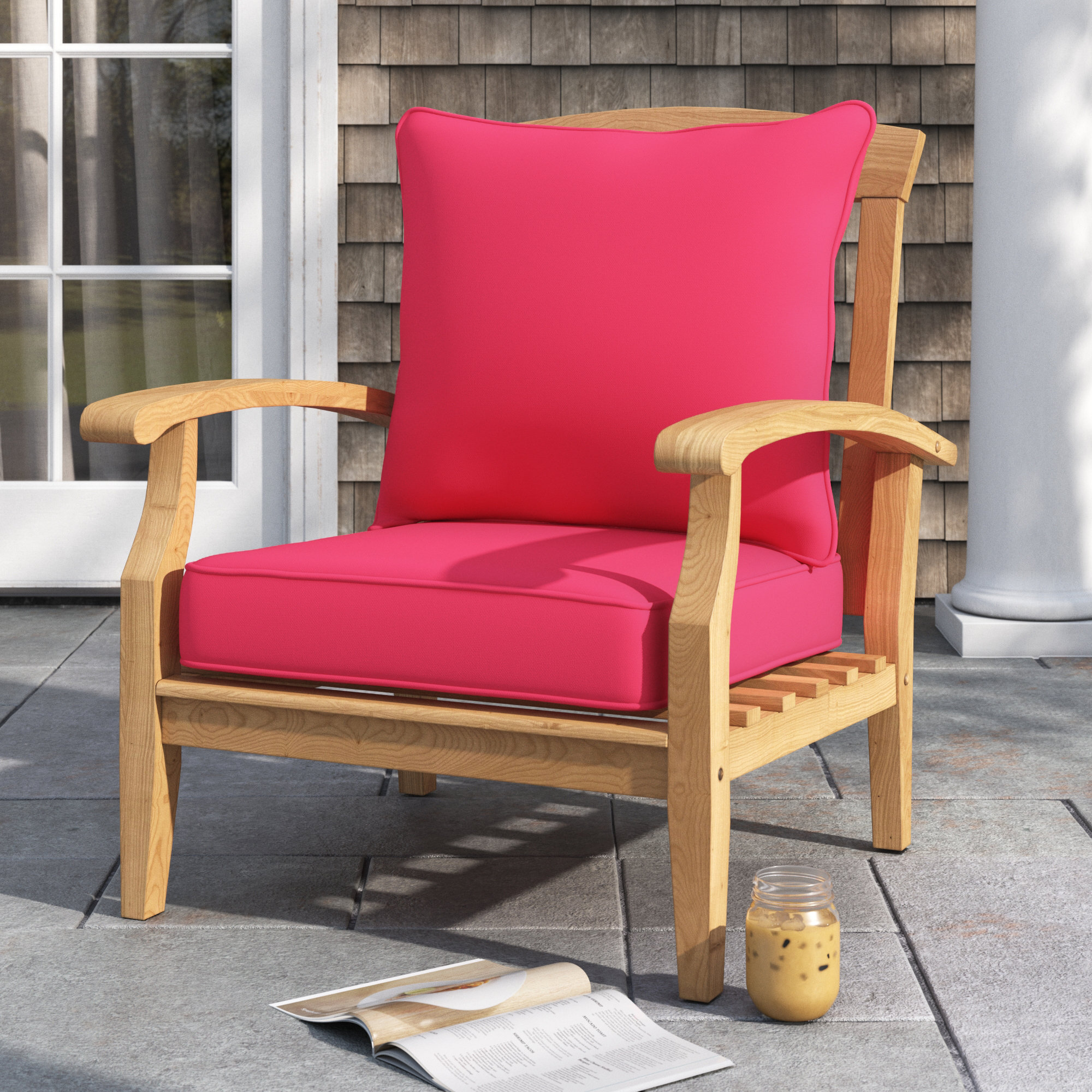 Sunbrella Outdoor Lounge Chair, Canvas Hot Pink Sunbrella® Canvas, 5" H x 23" W x 25" D