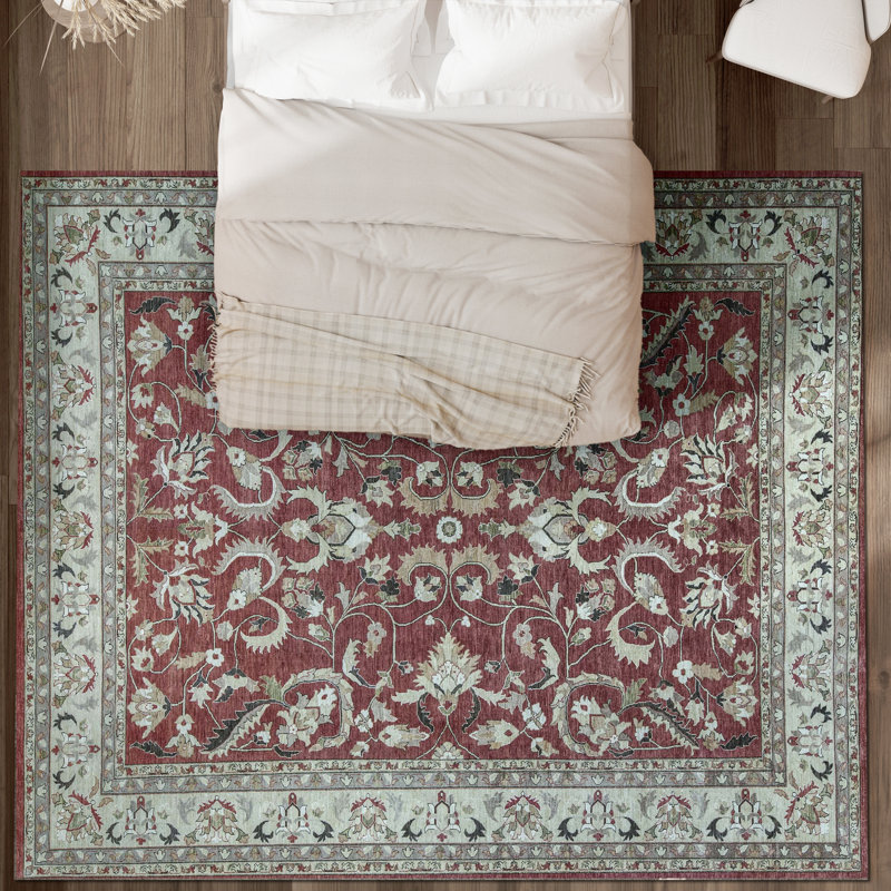 Wool Oriental Area Rug in Rust/Ivory