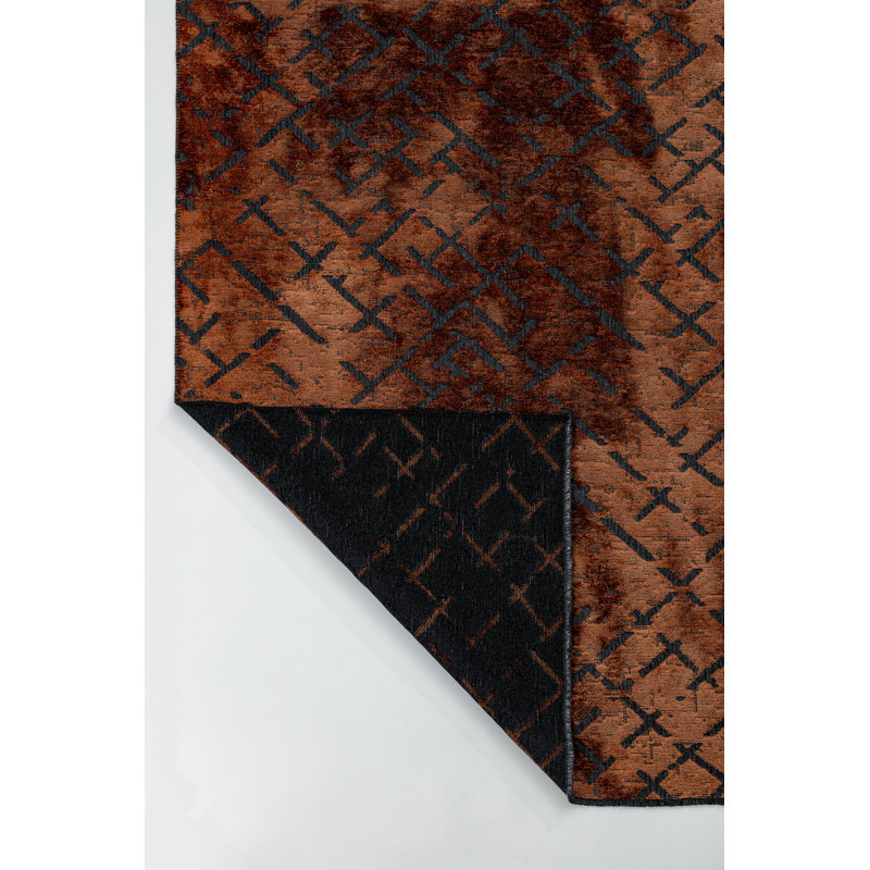 Tapis orange / noir à motif géométrique de luxe, Rectangle 7 pi 10 po x 11 pi 2 po