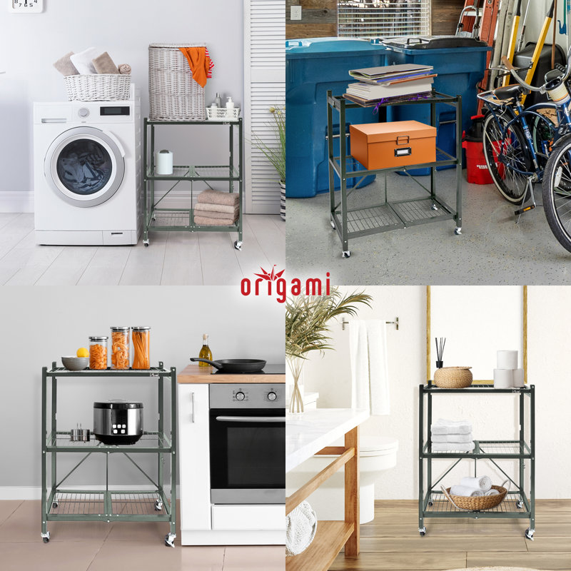 Origami 3-Shelf Storage Rack & Wheels, Pewter