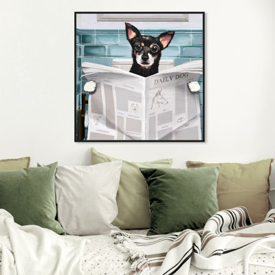 «Bath and Laundry Occupied Bathroom Chihuahua», reproduction d'art moderne sur toile pour salle de bain