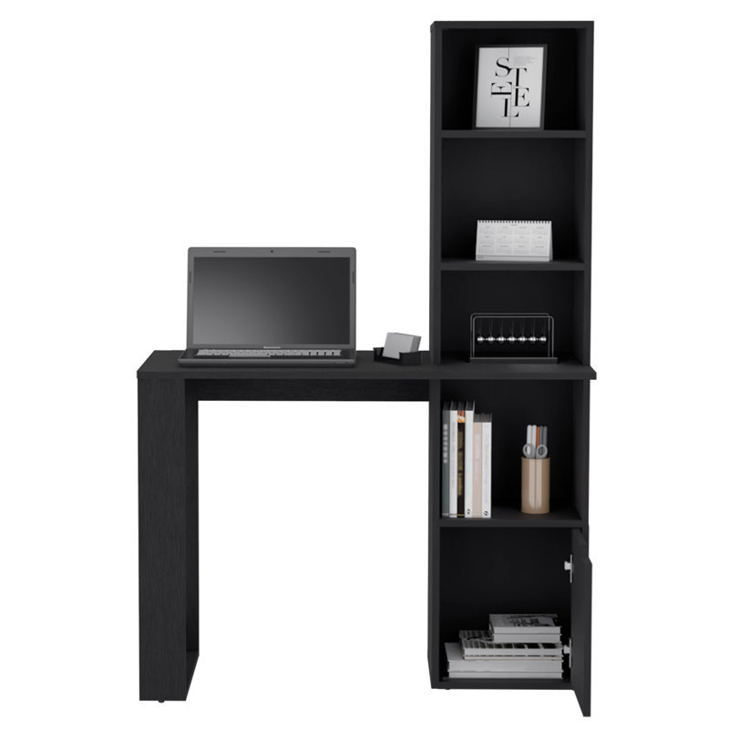 Bureau d'ordinateur Iowa avec 1 armoire et bibliothèque à 4 niveaux, Noir