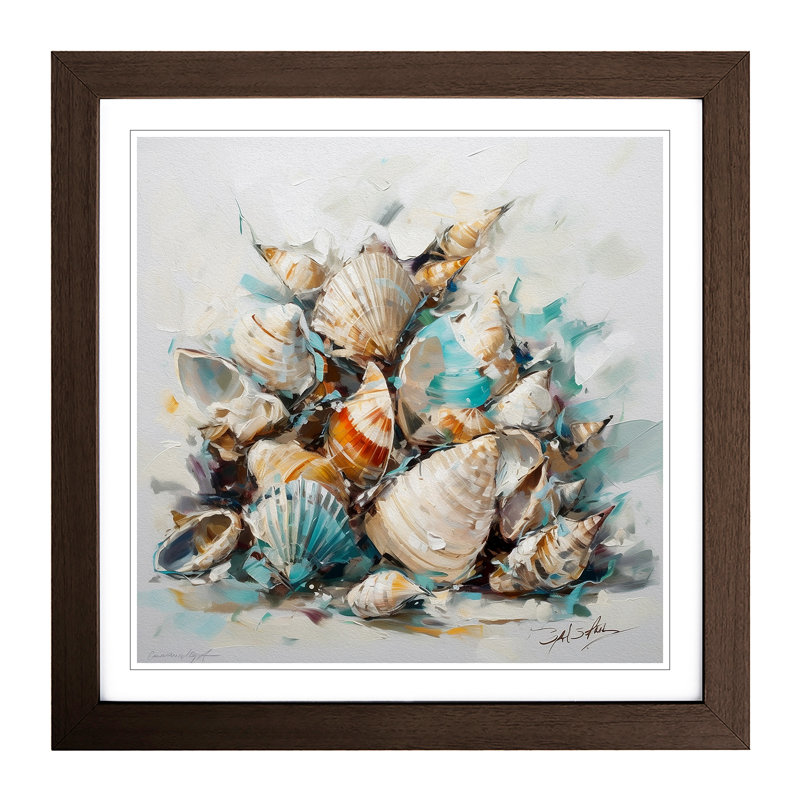 Seashell Gestural - Single Picture Frame Print on Wood, Walnut