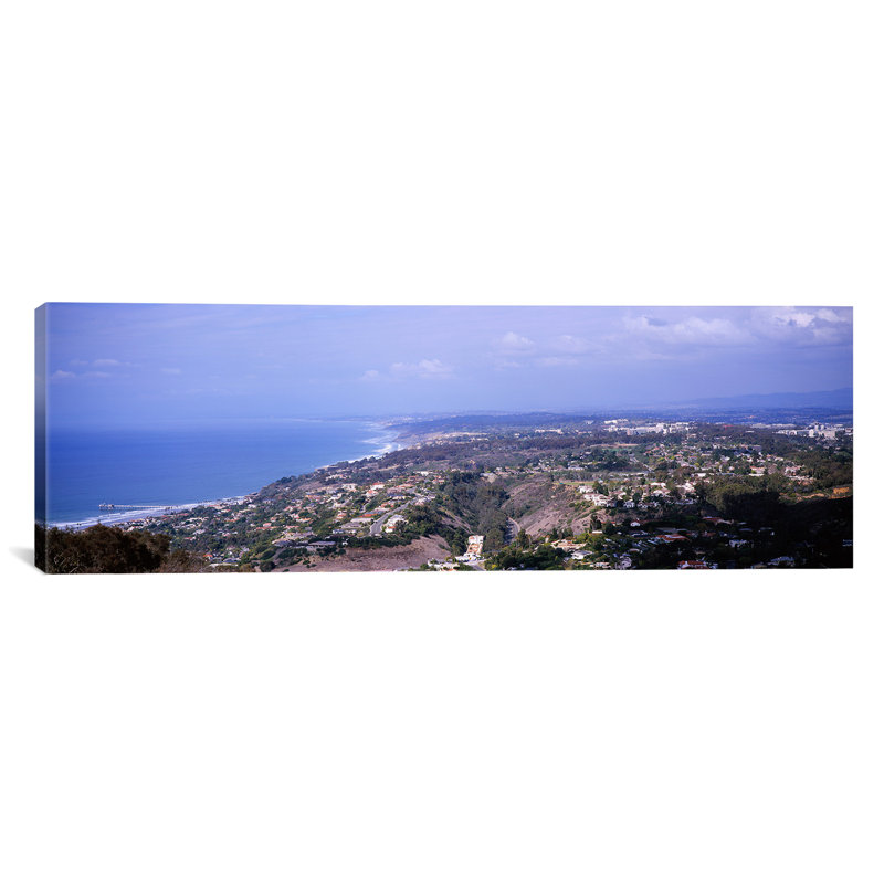 Bâtiments sur une colline, La Jolla, océan Pacifique, San Diego, Californie - Reproduction de photo panoramique non encadrée