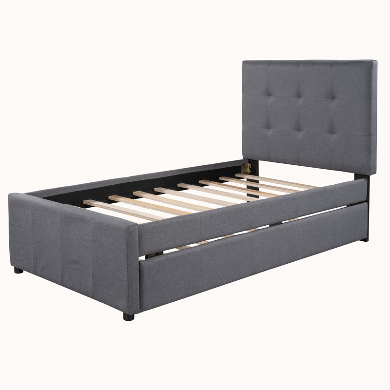 Lit plateforme tapissier avec tête de lit et gigogne Acquaviva, Simple