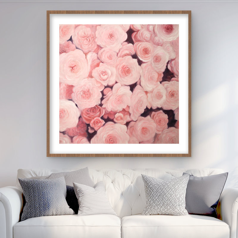 Champ de fleurs roses - reproduction encadrée pour la décoration intérieure, Brown