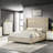 Beige Upholstered Queen Wingback Bed