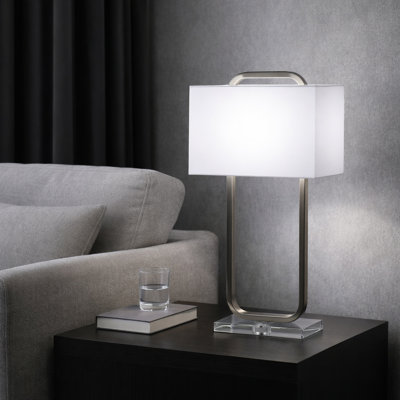 Élégante lampe de table à boucle en métal pour le décor de la chambre à coucher - Petite lampe d'appoint moderne pour le chevet, le bureau ou le salon - 25 po, argent et transparent