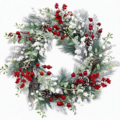 Couronne de Noël Snowec Pinecone Berry avec 20 lumières DEL, minuterie 8 fonctions, décoration de Noël en PVC