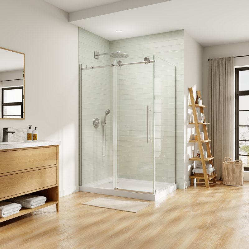 48" W x 32" D x 72" H Semi-Frameless Sliding Shower Enclosure With 5/16" Clear Tempered Glass, Brushed Nickel