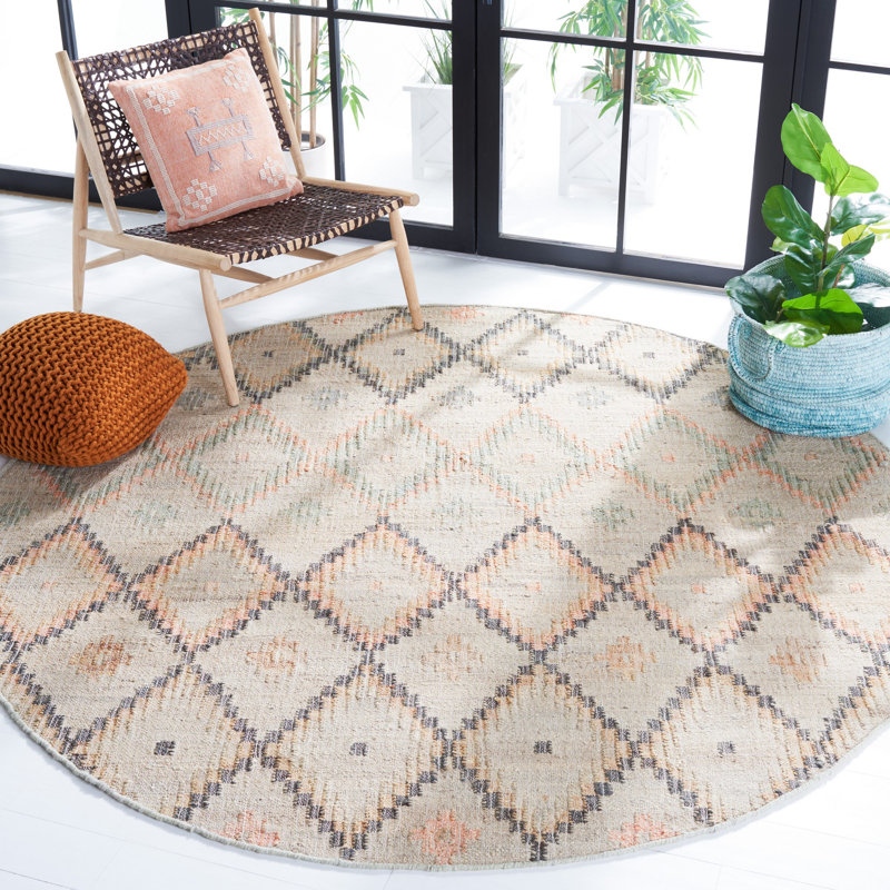 Janet Hand Loomed Jute, Cotton Geometric Rug, Round 7'