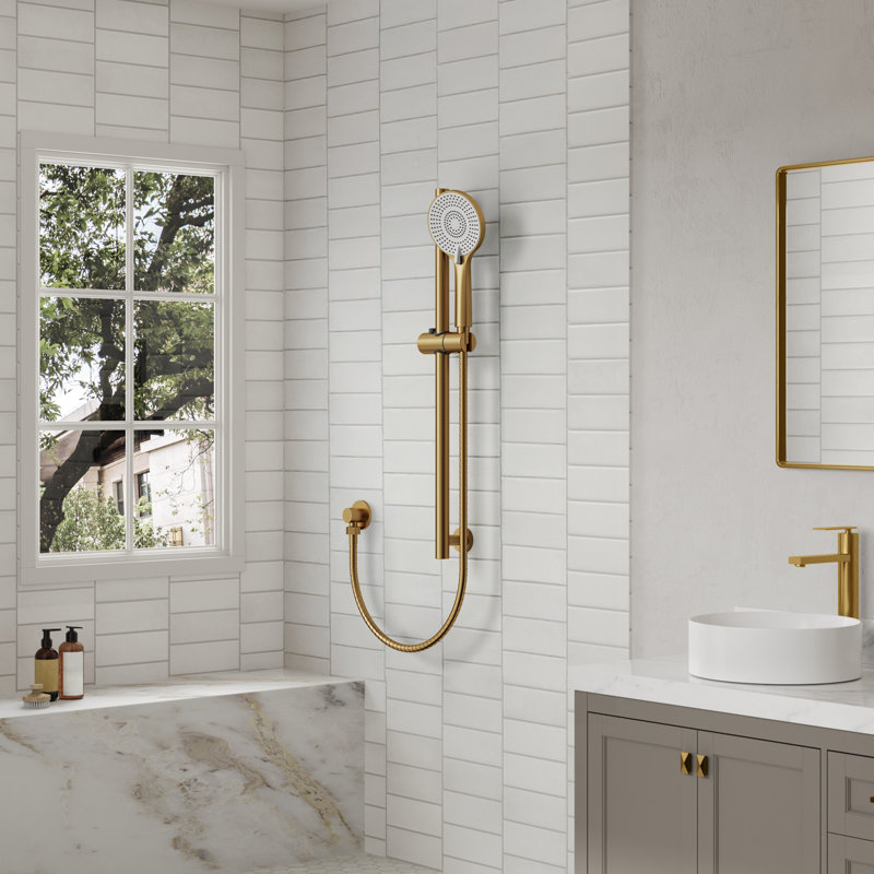 Ensemble de douchette à main à 3 jets avec barre de douche coulissante de 66 cm et flexible de 150 cm, Or brossé